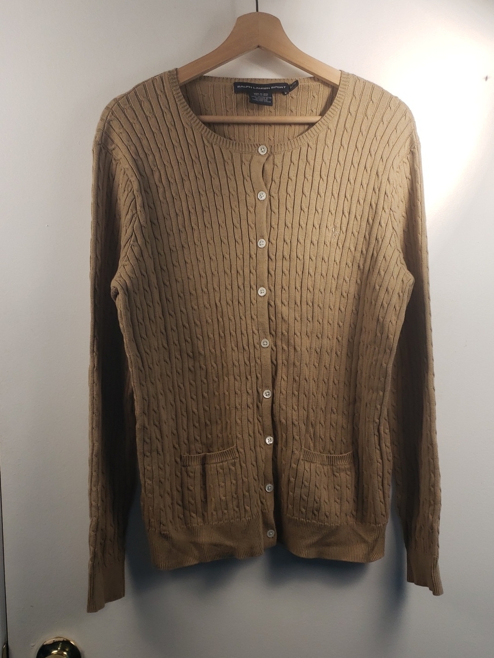 Ralph Lauren Sport Tan Cable-Knit Button-Front Cardigan Size XL